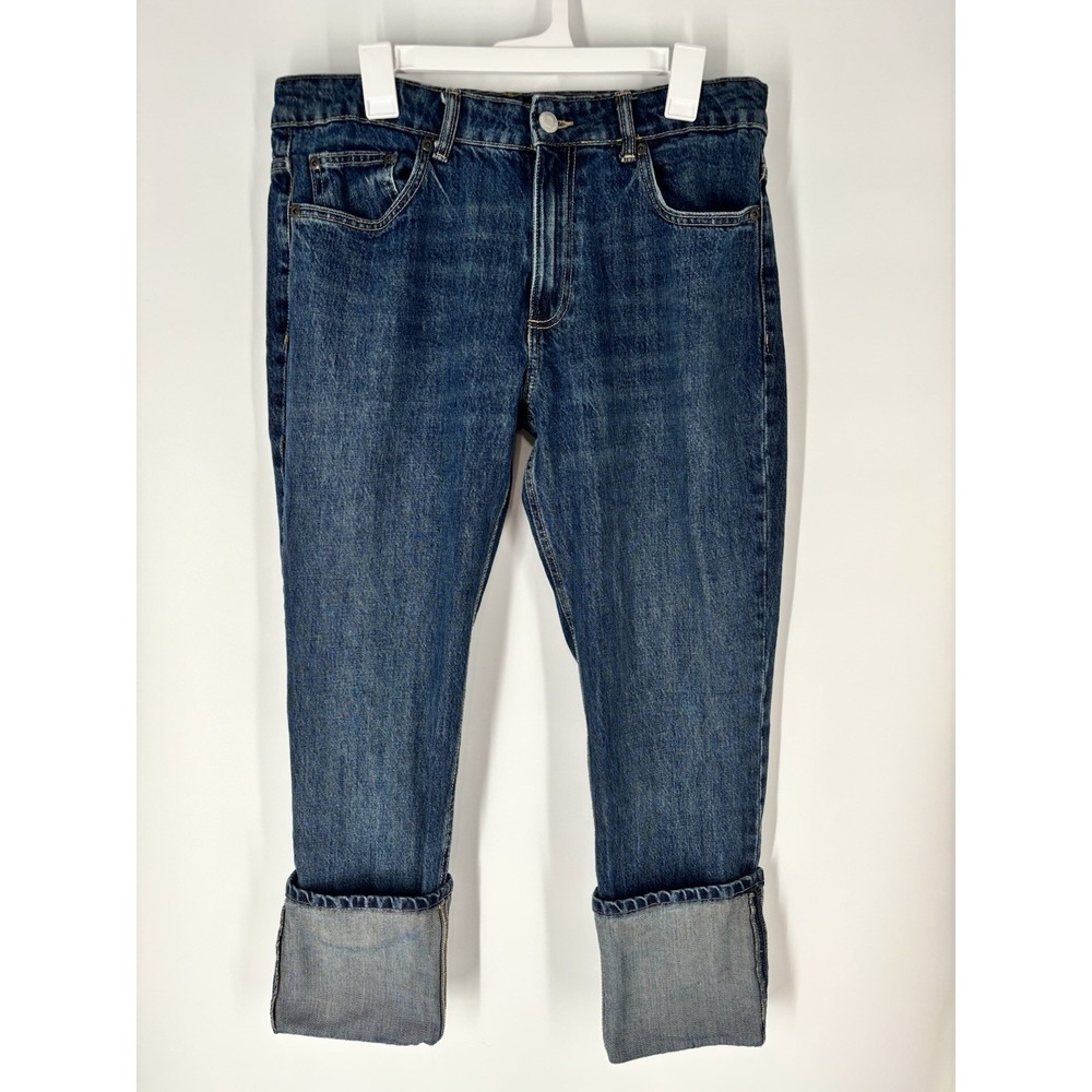Zara Womens Size 12 100% Cotton Cuffed‎ Jeans Stove Pipe High Rise Medium Wash